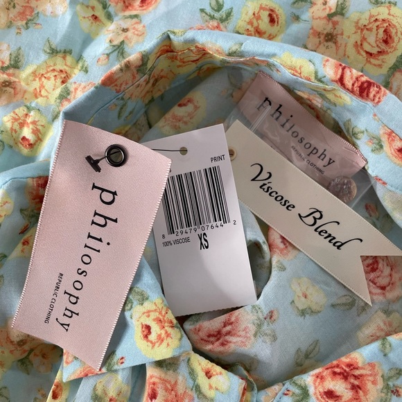 Philosophy Floral Print Crop Top Blouse Blue Pink Yellow Size XSmall - Picture 8 of 9